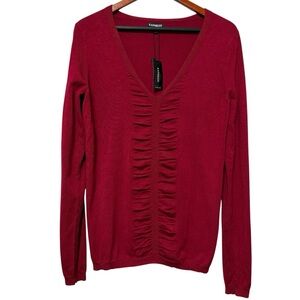 Vintage Express Long Sleeve Sweater Ruched Front Womens Large Romantic Red NWT